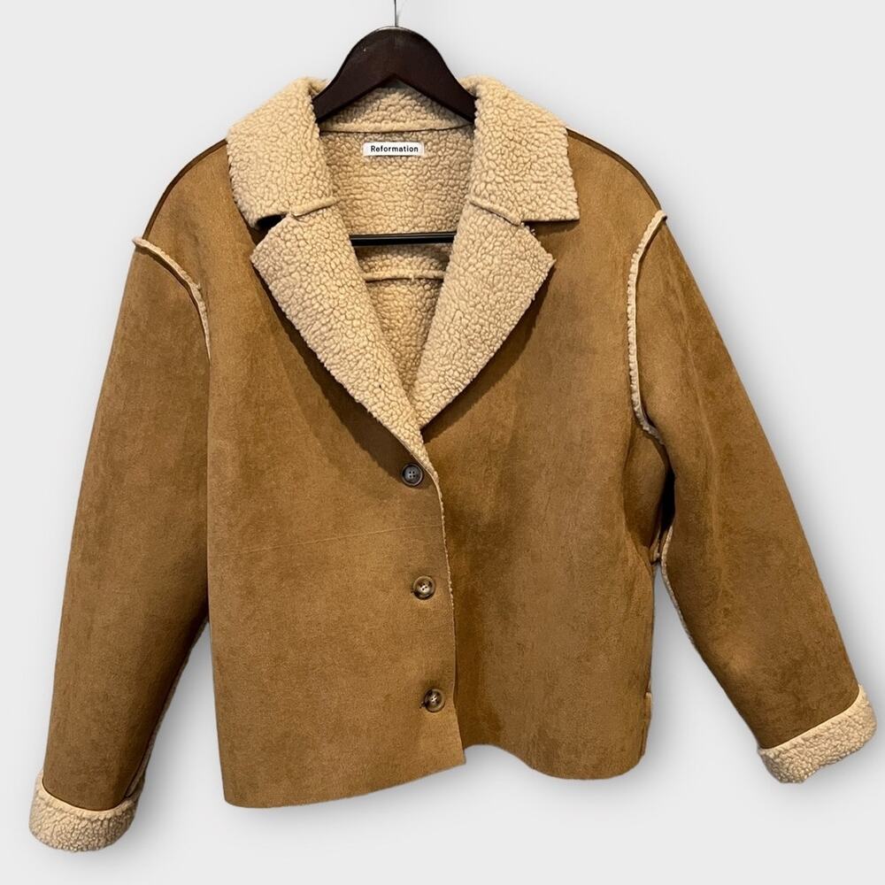 Reformation Stoke Suede Faux-Shearling Coat Size XL